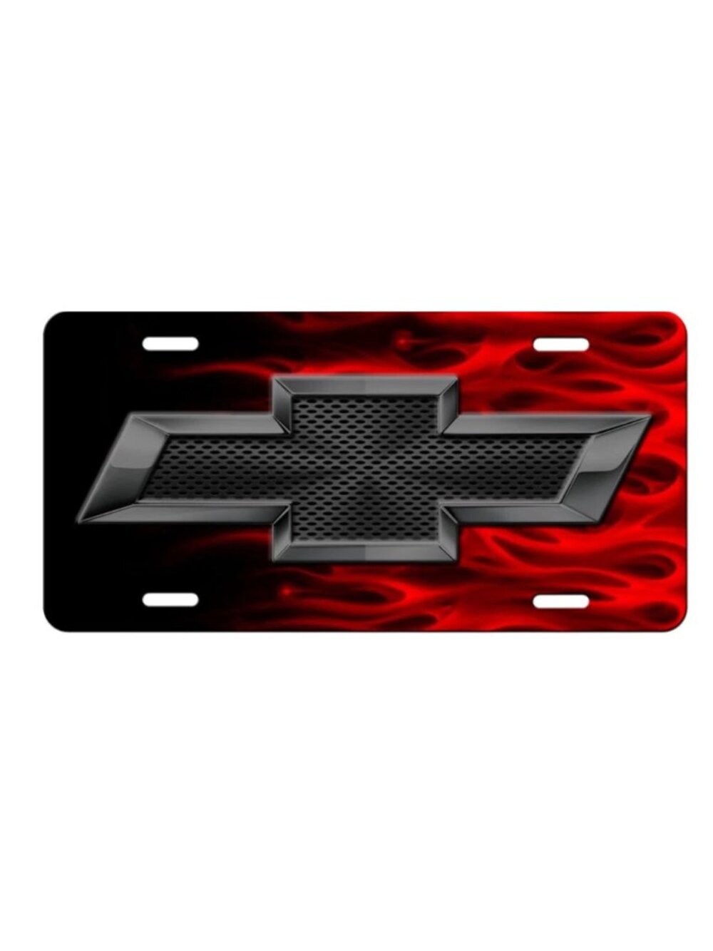 CHEVY BOWTIE Inspired Art Red Flames on Aluminum License Plate Tag